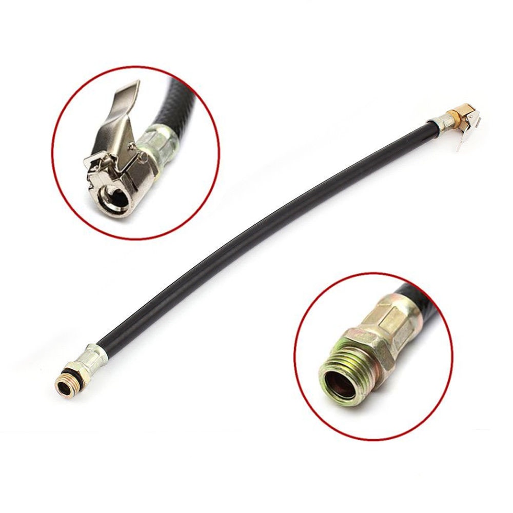 Motorcycle Self-locking Chuck Car Tire Pressure Meter Air Inflator Rubber Hose 370mm Zinc Alloy