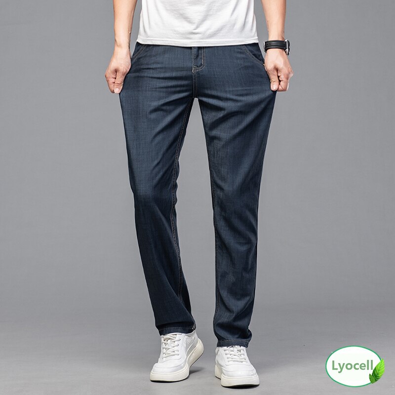 100% Lyocell Mannen Jeans Baggy Man Broek Business 2022 Summer Cool Casual Elastische Kracht Mode Denim Broek Mannelijke broek