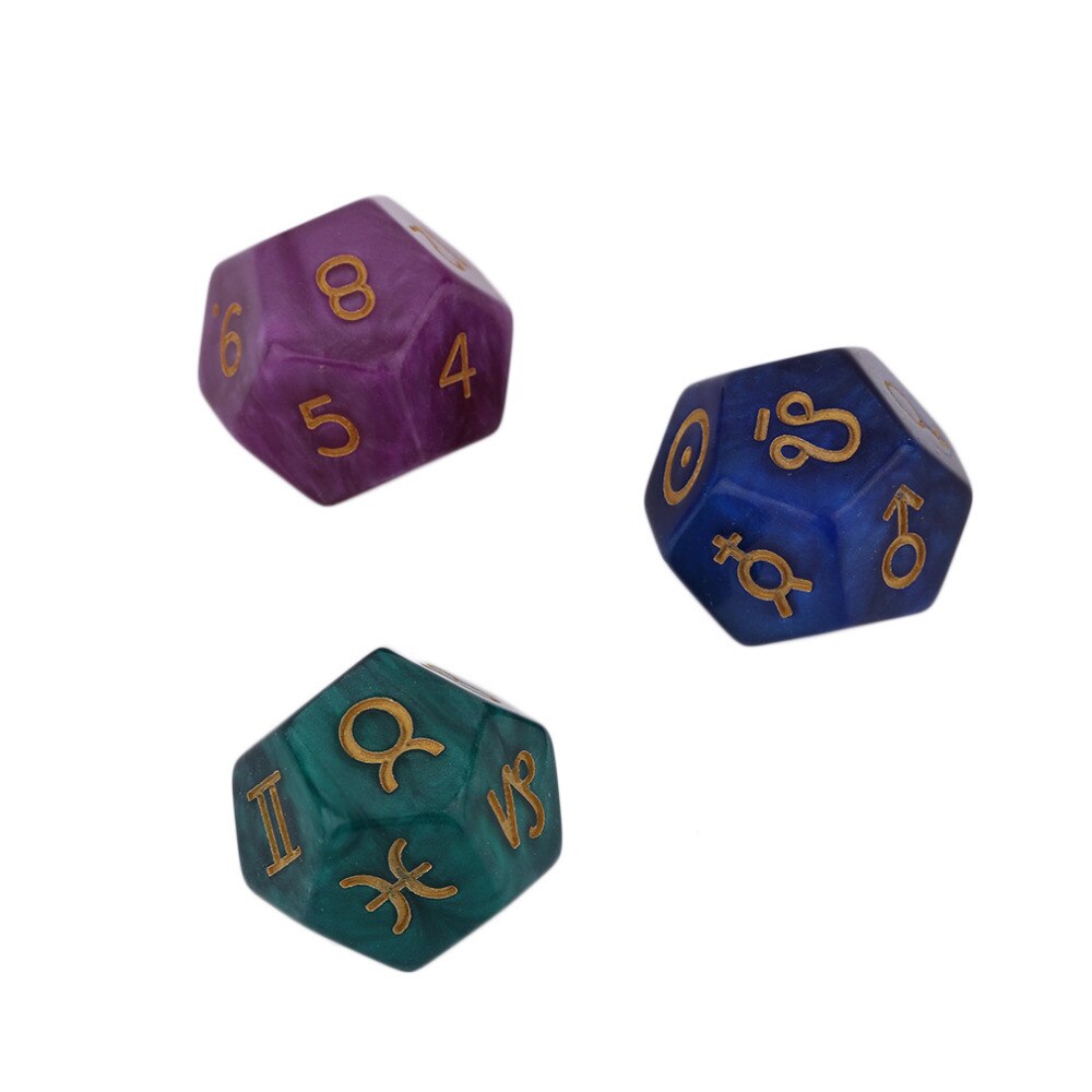 3 pcs 9 Polyhedral Dice Astrological Dice Set Multi-Faceted Acrylic Dice for EZ Constellation Games In Stock