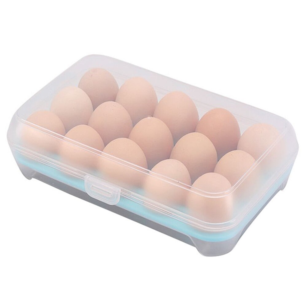 15 celler æg bærbart køleskab frisk æske opbevaringsbeholder sag vild opbevaringsboks multifunktionelle æg skarpere køkkenudstyr: Blå