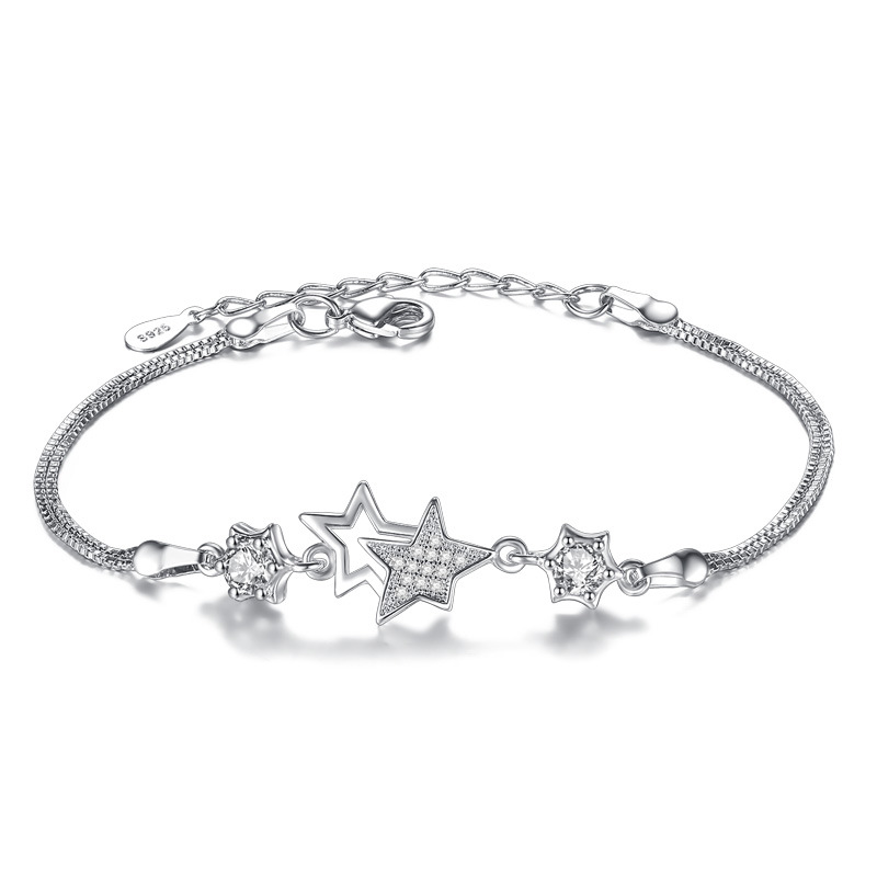 925 Sterling Zilveren Box Ketting Zirkoon Star Charm Armband Voor Vrouwen Meisjes Party Wedding Trendy Sieraden Accessoires Sl076