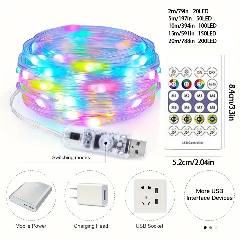 RGB LED light string 20m 10m 5m DIY intelligent IC APP Bluetooth remote control fairy tale lamp dream color garden party Christm: WHITE