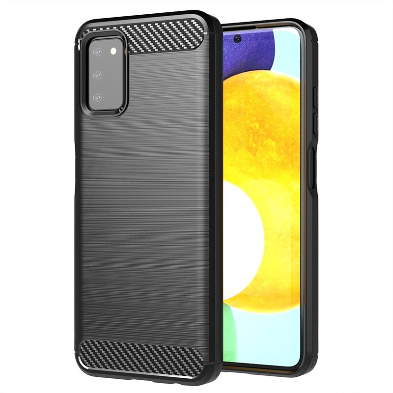 Für Samsung Galaxy A03s Fall Stoßfest Stoßstange Carbon Faser Weiche Silikon TPU Schlanke Handy Zurück Abdeckung Für Samsung Galaxy A03s fall: Black