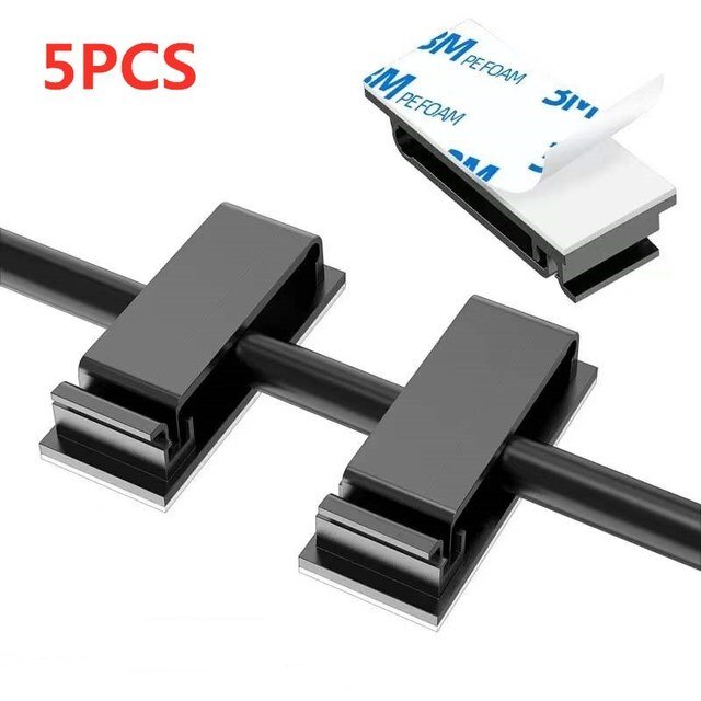 Self-adhesive Cable Organizer Clips Holder Wire Tie Clamp Management Car Home Data Cable Decorative Cord Bobbin Winder Manager: 5PCS-Black-B