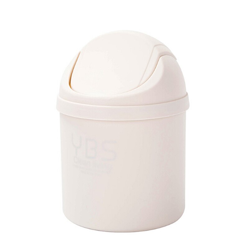 1PC Cute Mini Desktop Cleaning Barrel Small Desk Organizer Storage Dustbins Desktop Storage Box Waste Container: white