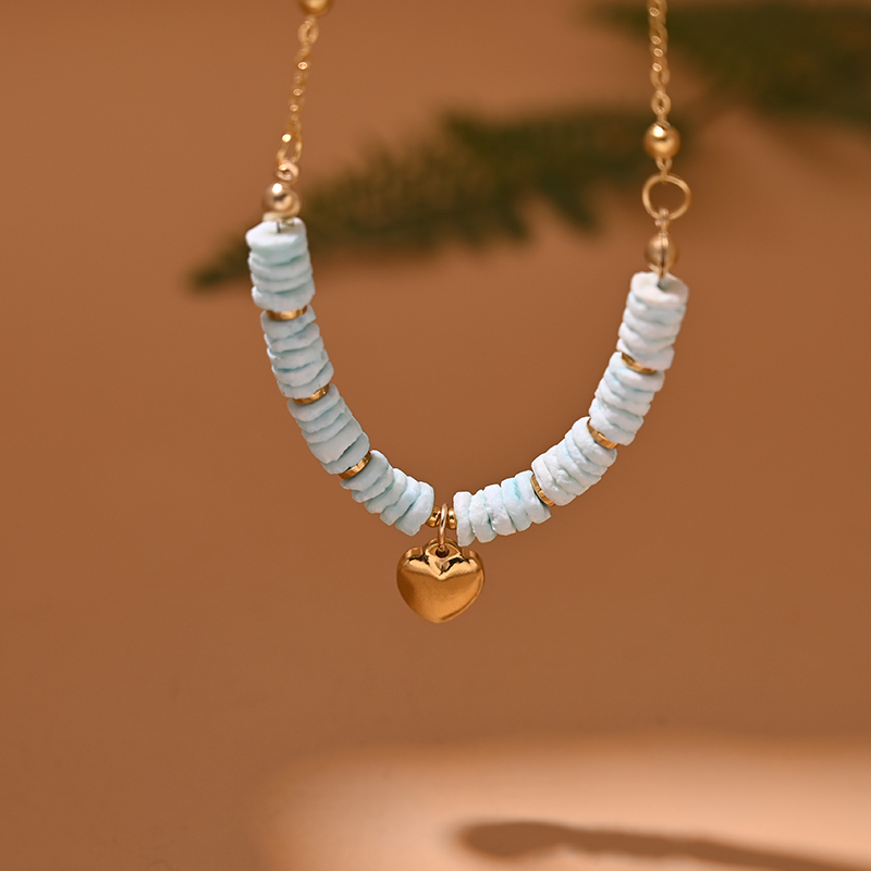Collier Ras du Cou en Acier Inoxydable pour Femme, Coquille Naturelle, Cœur, Étoile, Bijoux d'Été: Rouge-brun