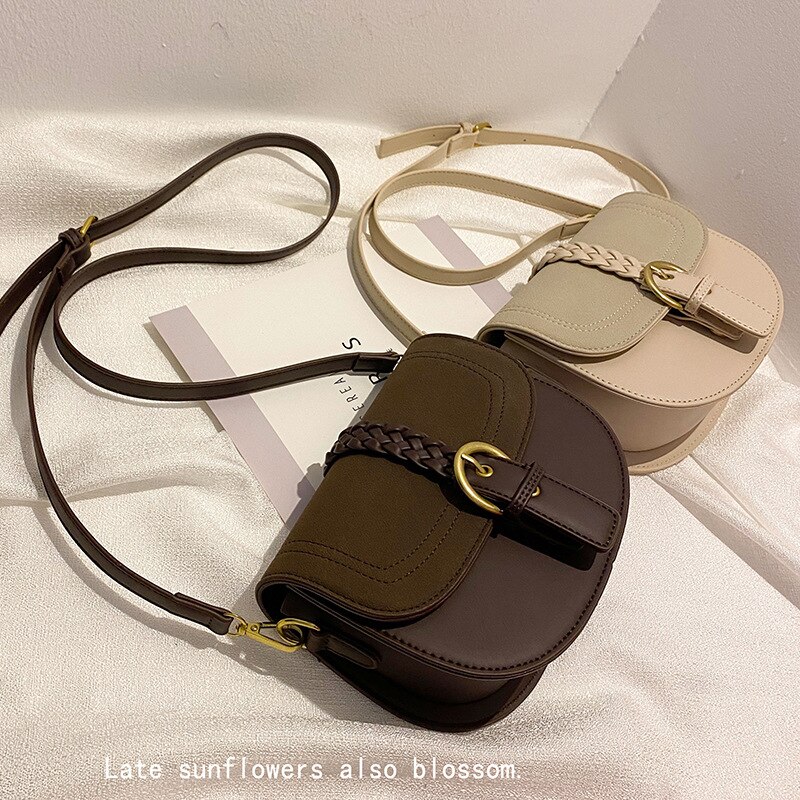 Small bag women's autumn / winter frosted messenger bag net red retro semicircle saddle bag