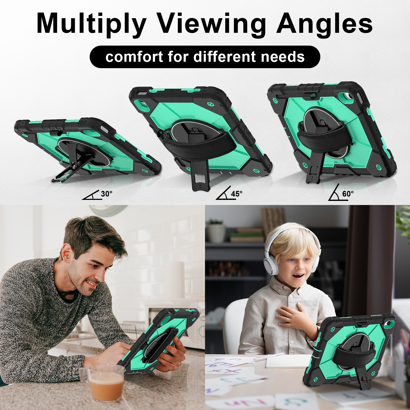 360 draaibare hoes universeel voor iPad 2025 (A16) 11 inch 11e 10.9 2022 10e generatie 3-lagen hybride hoes met handschouderriem