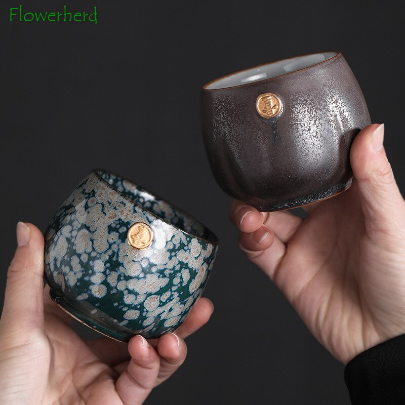 Japanese Style Ceramic Kung Fu Tea Set Cup Coffee Cups Teaware Kiln Changed Tea Cup Set Master Cup Personal Cup 4 Cup Set Teacup