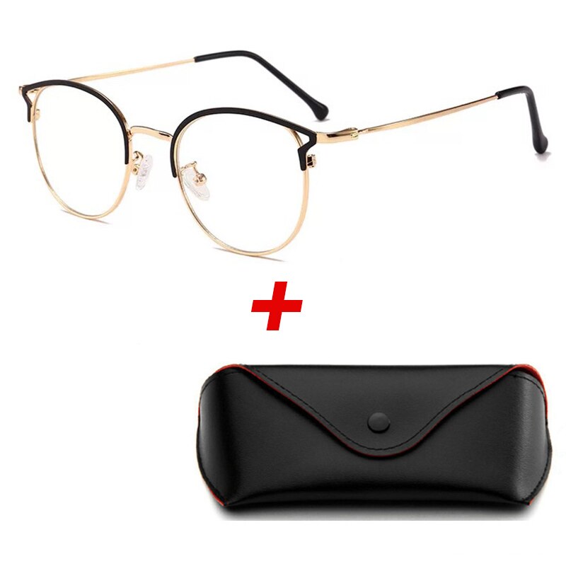2Pcs/lot Women Blue Light Blocking Computer Glasses with Box Anti Blue Rays Eyeglasses Female Plain Mirror Glasses Frame Eyewear: Black Gold