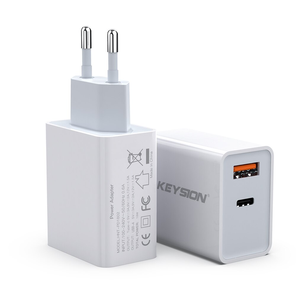 KEYSION PD Fast Charger 18W Dual USB Quick Charge 3.0 Charger For iPhone 13 12 11 Samsung Xiaomi Mobile Phone Charger Adapter: EU Plug White