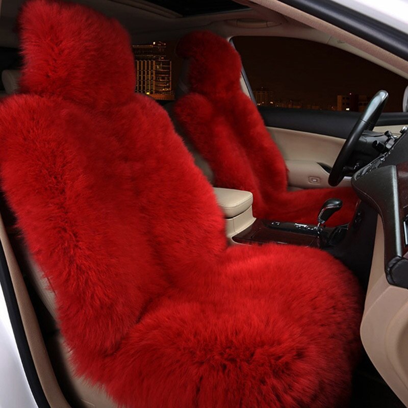 Auto Bekleding Faux Fur Front Auto Zetels Protector Kussen Winter Universele Pluche Covers Past Meest Auto, Vrachtwagen, suv, Of Van: Red front 1 pc