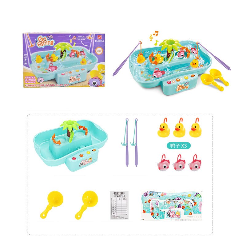 freundlicher Emulational Elektrische Dreh Angeln Spielzeug einstellen Echt Wasser Fluss Ente Fisch Spielzeug Hydrodynamischen Zyklus Musik &Ampere; LED Fisch Schwimmbad einstellen