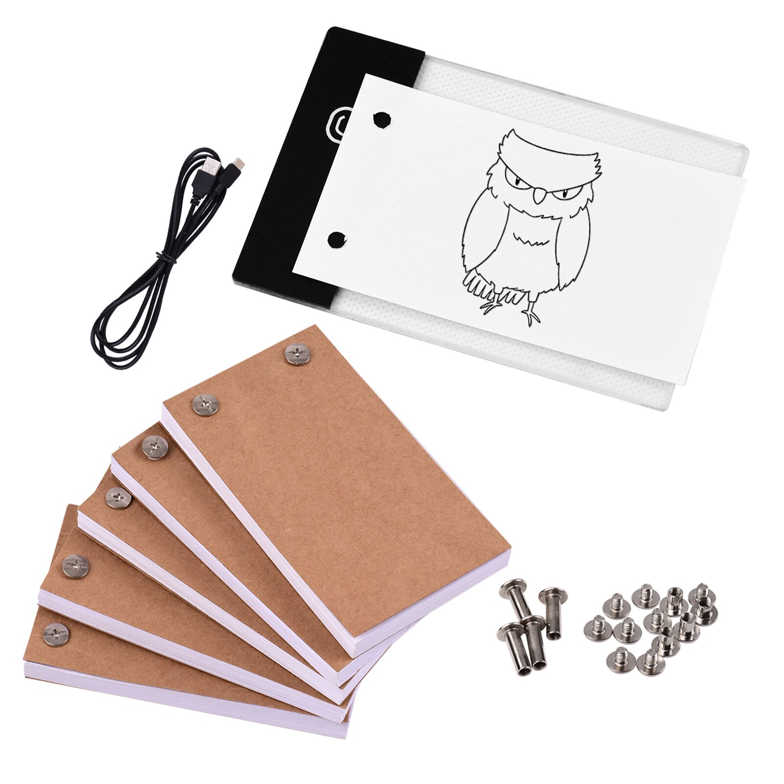 Flip book kit med light pad led light box tablet 300 ark tegnepapir flipbook med binding skruer til tegning sporing