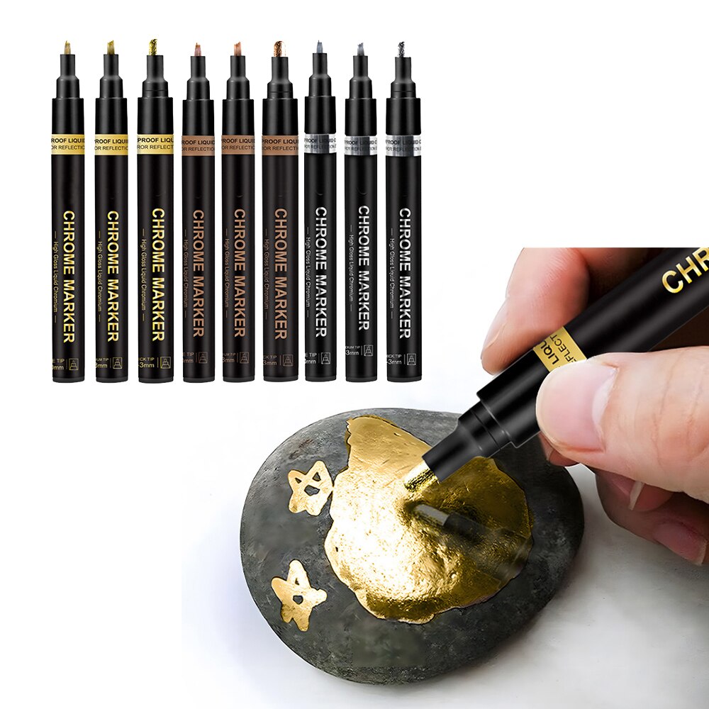 1 X Reflektierende Farbe Stift Silber Gold Kupfer Marker Stift Wasserdichte Tinte Rohöl Feder Spiegel Metall Wirkung Farbe Kunsthandwerk Stifte 3 farbe