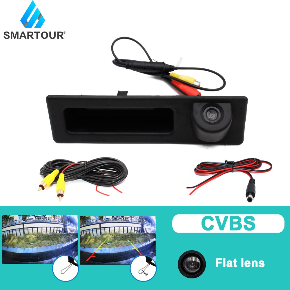 Maletero 1080P de ojo de pez vista trasera de coche cámara para BMW 2 3 5 7 Serie X1 X3 X4 X5 F30 F32 F36 F10 F11 F25 F48 aparcamiento inversa: Flat lens