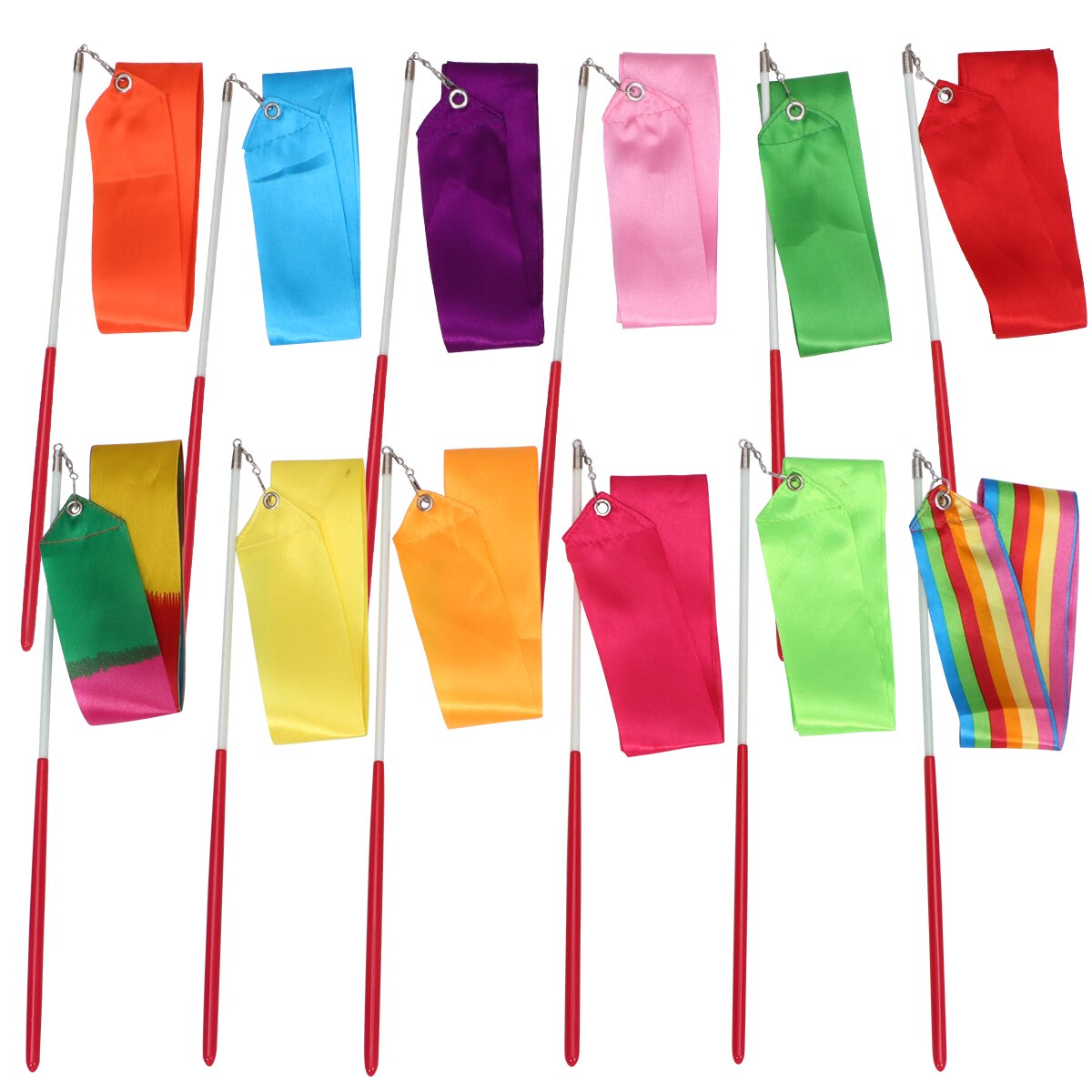 12 stk 2 meter rytmisk kunstgymnastikbånd med pindbørn danser streamers ribandstang til gymnastik