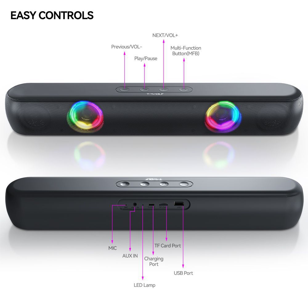 Soundbar Voor Tv Bluetooth Speaker Lichtgevende Gaming Home Theater High-Power 3d Hoge Geluidskwaliteit Type C Som Geluid bar