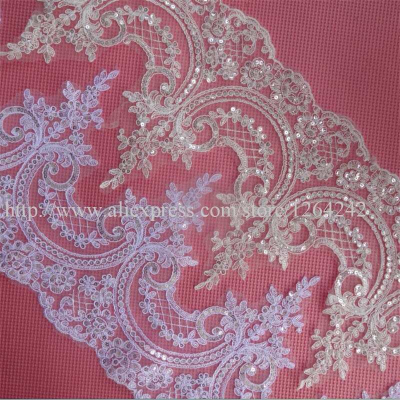 Delicate 9 yards 22 cm pailletten ivoor/witte stof bloem Venise Venetië kant trim applique naaien ambacht voor bruiloft december LW0333