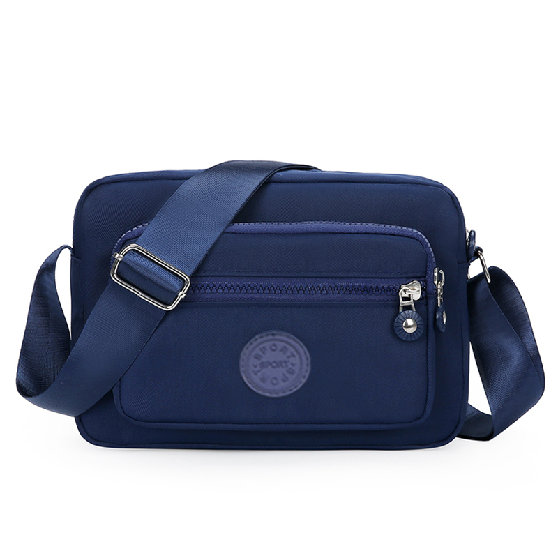 Bolso de mano de estilo neutro hecho de tela de nailon liviana y sencilla, bolso de mujer de un solo hombro. [La dirección de la cremallera está corrió: Azul