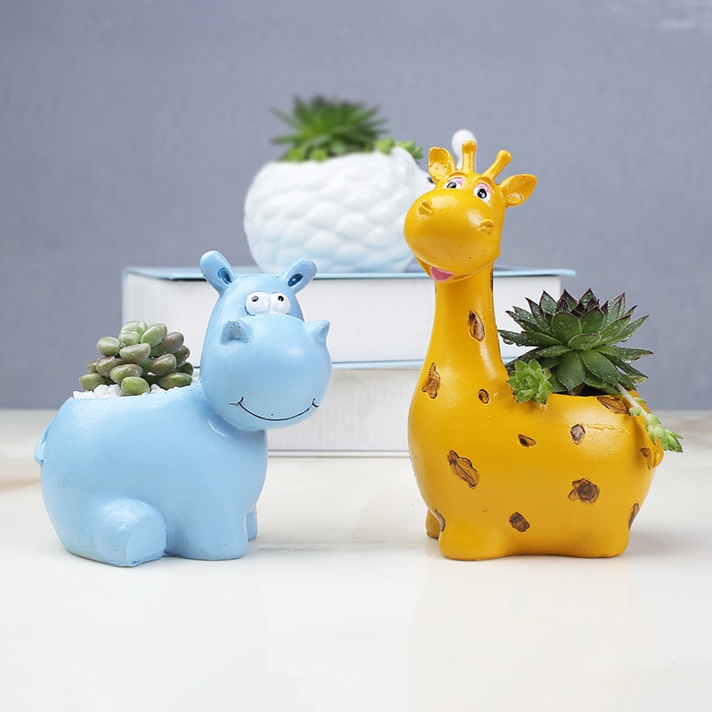 Resin Flower pots Hippo giraffe shape Planters Succulent Plants animal Flower Pot Cute Pastoral Style Home Decoration