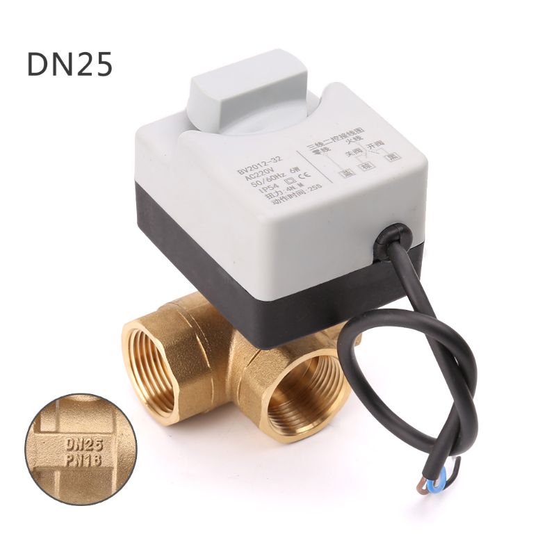 Ac220V Dn25 3-Way Electric Motorized Ball Valve Three-Wire Two Control For Air Conditioning Electric Actuator Ball Valve