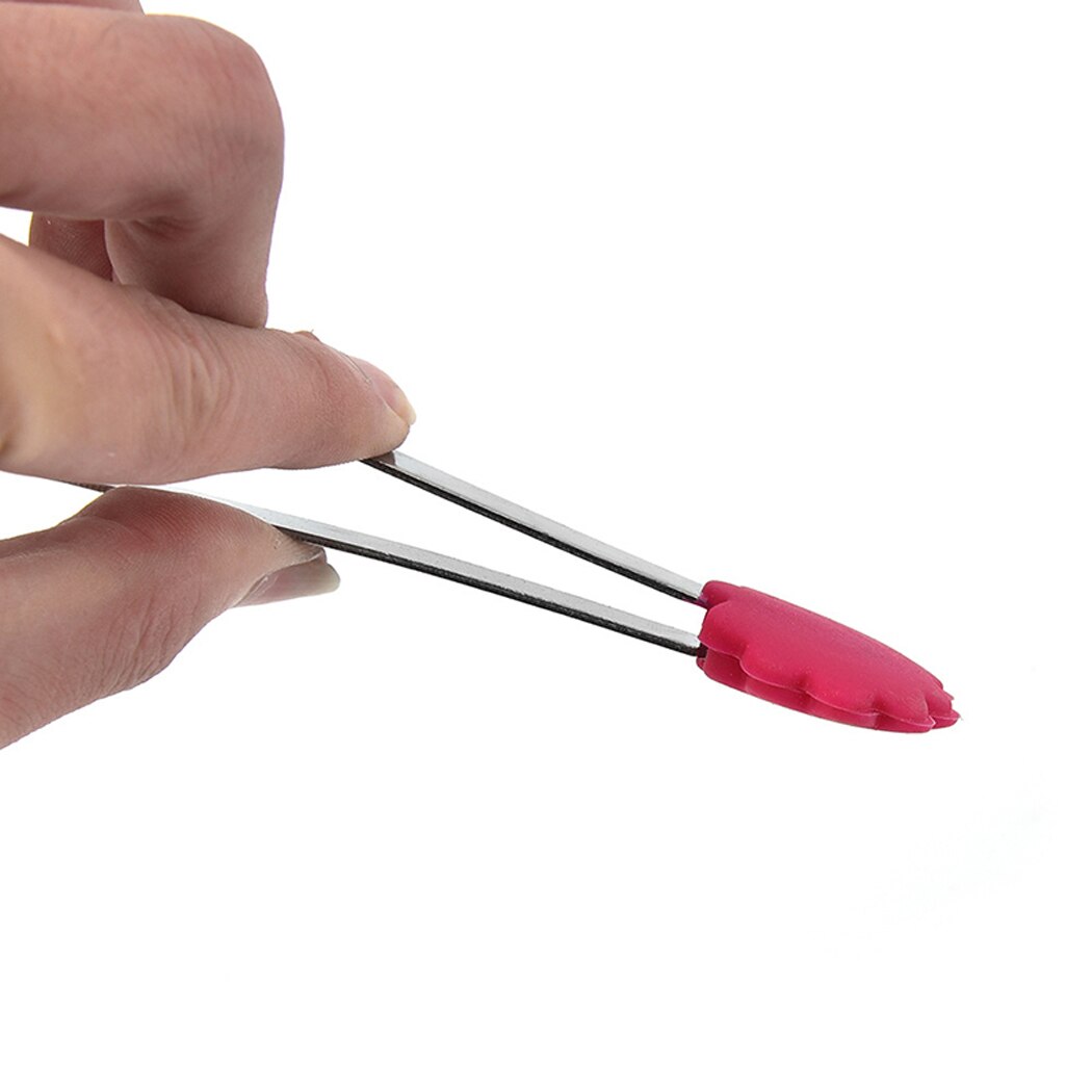 Mini pinzas de silicona con forma de flor para alimentos, accesorio antideslizante de acero inoxidable para cocina, con forma de flor, para servir comida