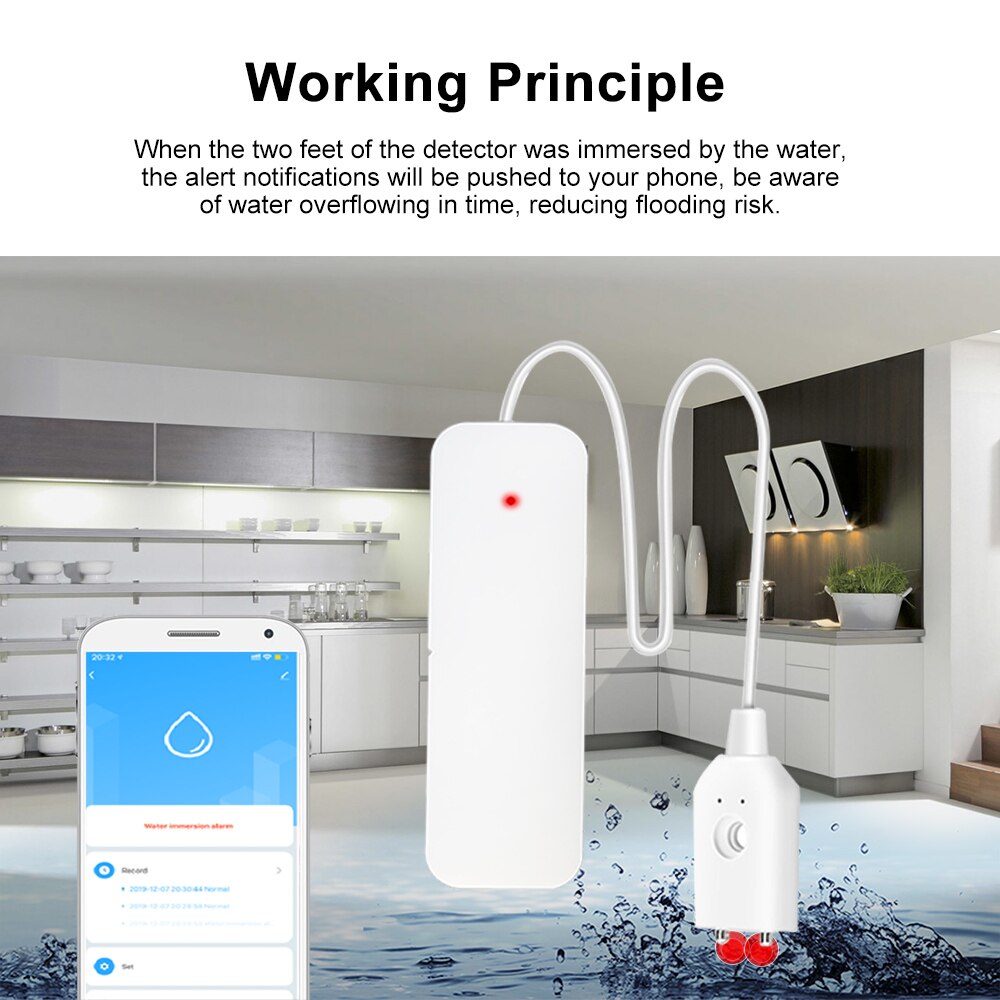 WIFI Water Leak Sensor Water Leakage Intrusion Detector Alert Water Level Overflow Alarm Tuya Smart Life App Remote Control