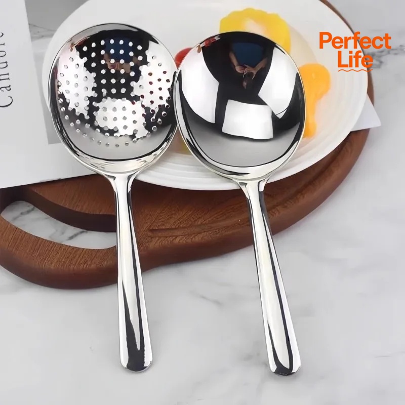1Pc Stainless Steel Ladles For Serving Soup Rice Serving Spoon Drain Hole Heat Insulated Handle Kitchen Utensils For Daily Use