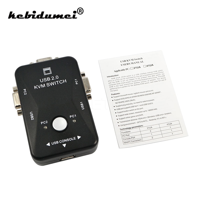 Kebidumei 2 Port Usb Kvm Switch Switcher Box Vga Svga Splitter Auto Controller Muis Toetsenbord 1920*1440