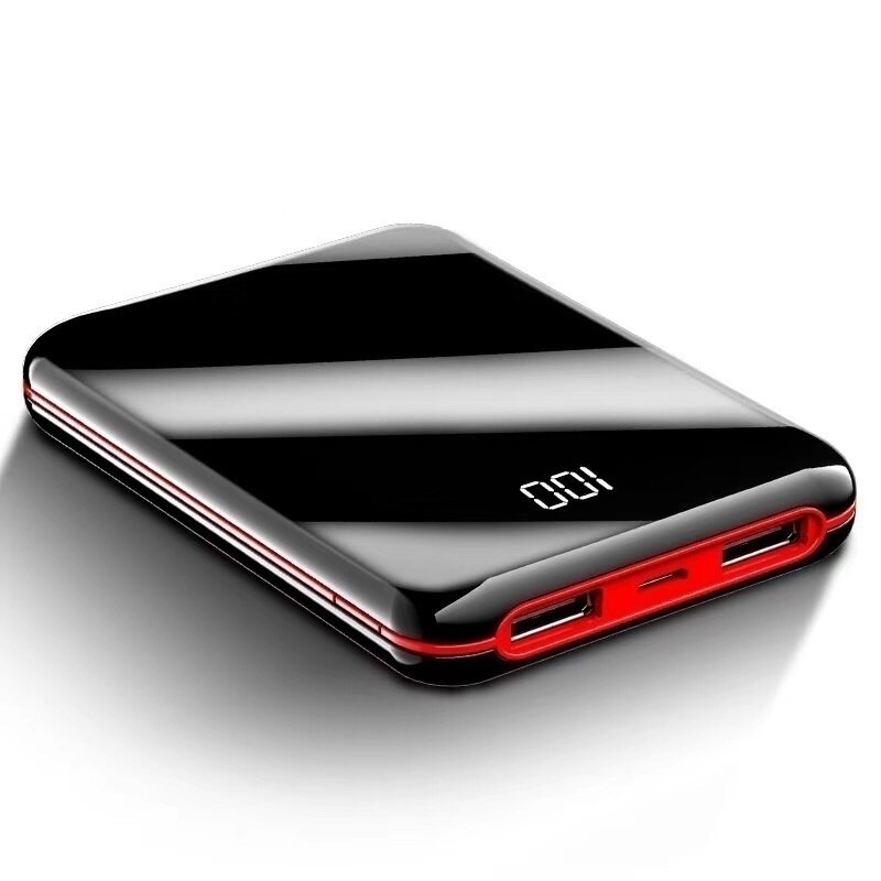 Power Bank 30000mAh Mini Mirror Screen Digital Display Portable Phone Battery Ultra-thin Power Bank Outdoor Travel Charger: Red