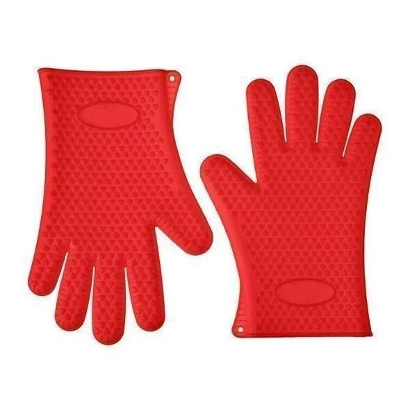 Varmebestandige handsker ovn handske varmebestandig silikone ovn handske tyk madlavning køkken grill handske køkken: Rød