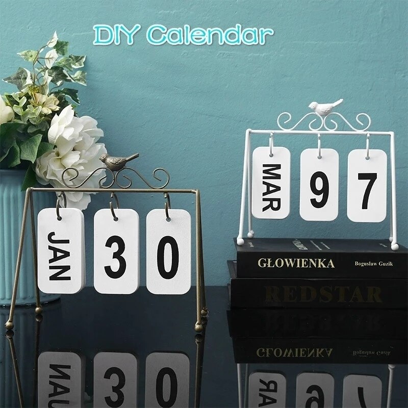 DIY Iron Bird Page Flip Calendar Decoration Crafts Wooden Perpetual Calendar Home Decoration Accessories Modern