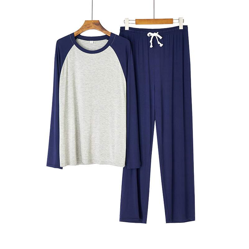 Simplicity Woman Homewear Spring Autumn Woman Sleepwear 2 Piece Pajama Set Couple Pajamas Sleepwear: navy / XXL