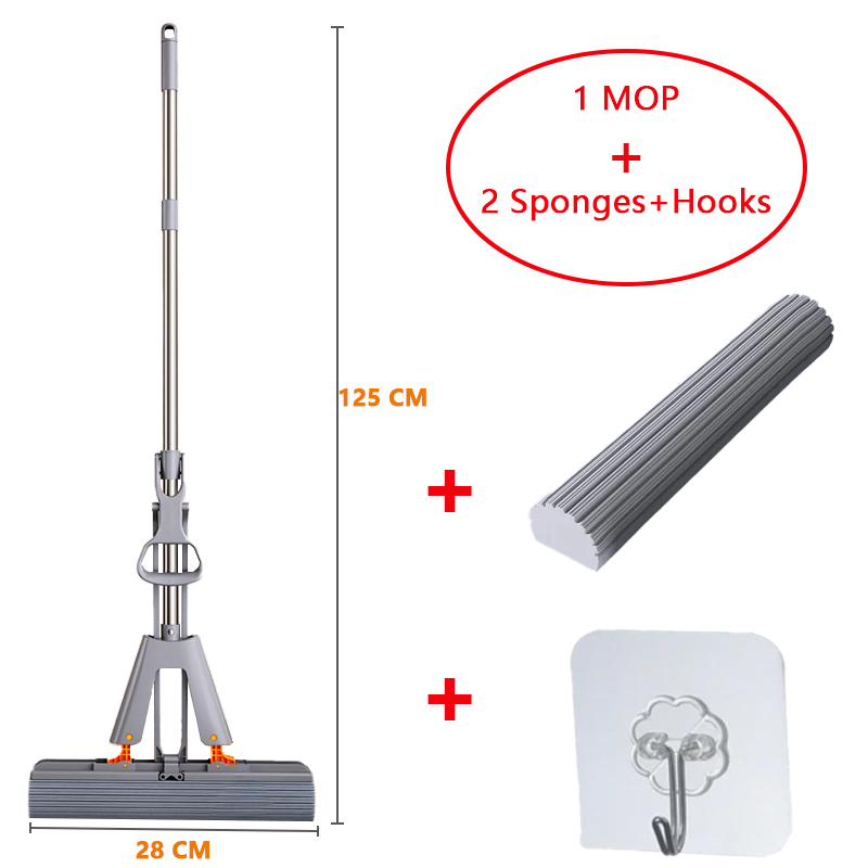 Svampmopp for gulvrengjøring gratis håndvask klem bomullshode erstatter superabsorberende våt og tørr bruk svampfoldet type mopp: Grønn