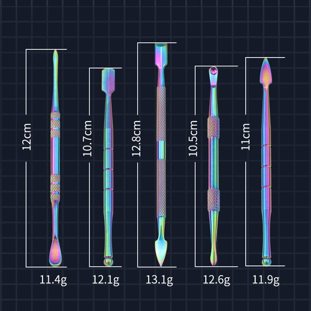 5 Stks/set Cuticle Pushers Wax Carving Tool Rvs Multifunctionele Titanium Nail Lepel 5Ml Siliconen Container Accessoires