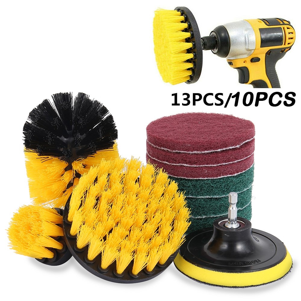 Brosses de nettoyage pour perceuse électrique, 10 13 pièces, tampons de nettoyage pour tapis de voiture