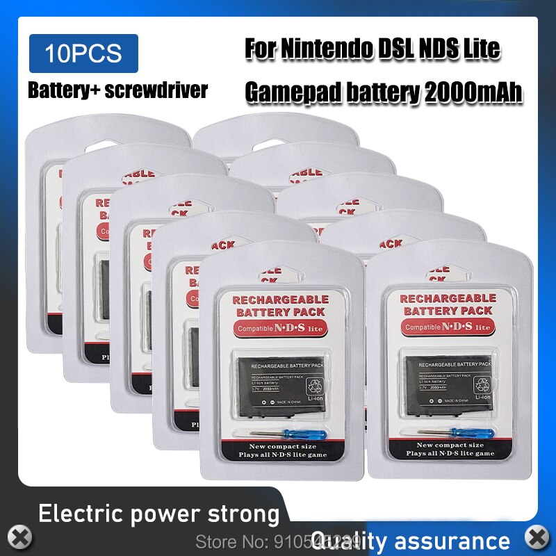 2000mAh Battery + Tool Pack Kit for Nintendo DSL NDS Lite NDSL 3.7V Rechargeable Lithium-ion Replacement Li-ion Battery: 10PCS
