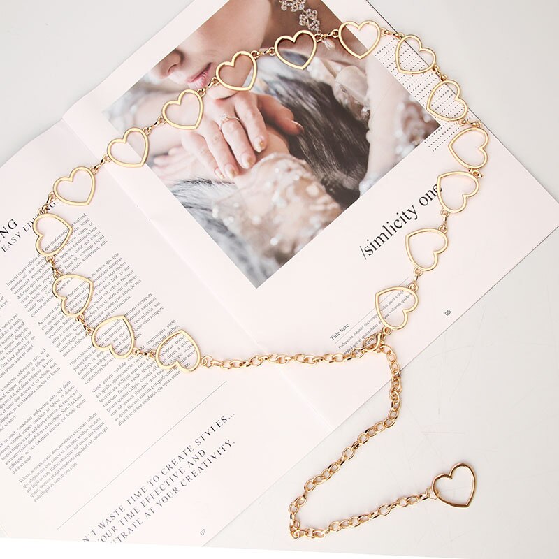 Gold Silver Chain Belt Heart Metal Women Waist Chain Female Girls Adjustable Thin Waistband Dress Accessories