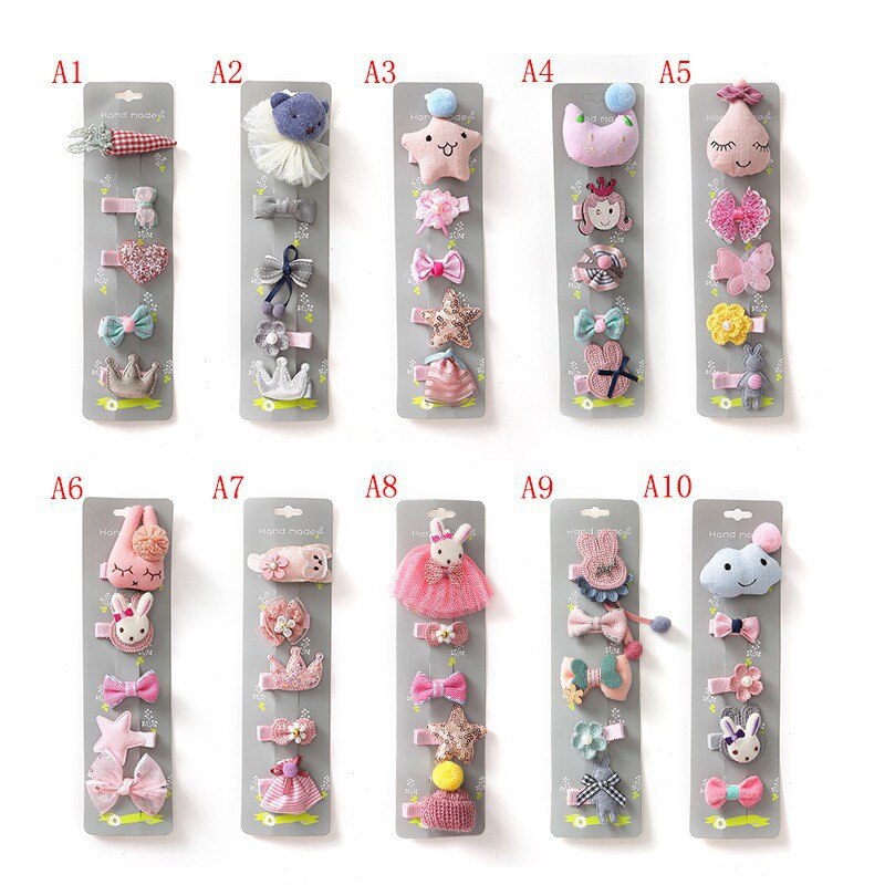 5pcs/set Kids Child Baby Girl Cute Cartoon Hair Clips Bow Hairpin Headband Headwear Accessories