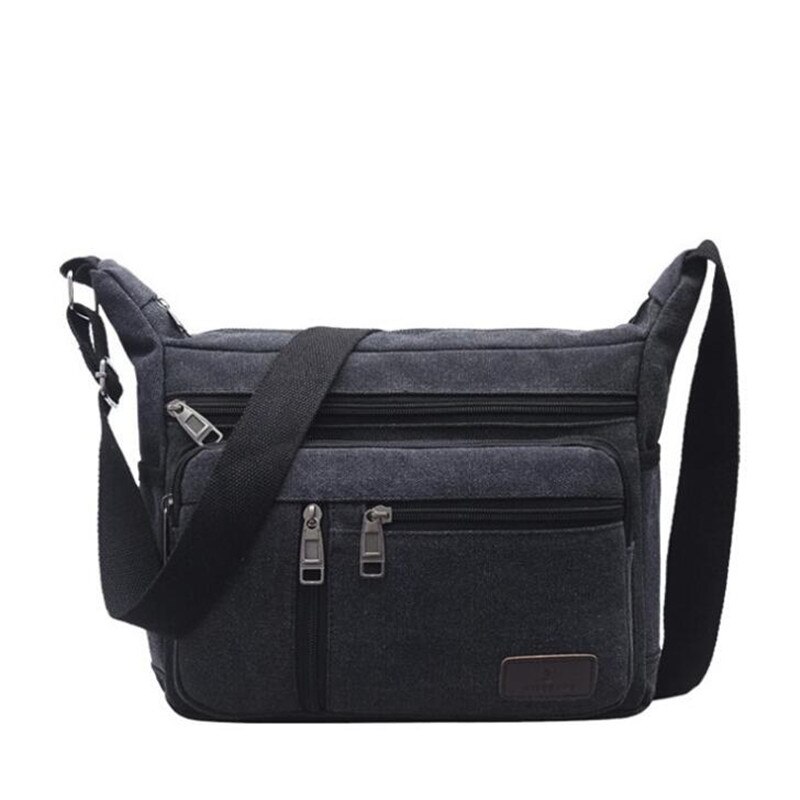 Men Canvas Crossbody Bags Single Shoulder Bags Travel Casual Handbags Messenger Bags Solid Zipper Schoolbags for Teenagers: black