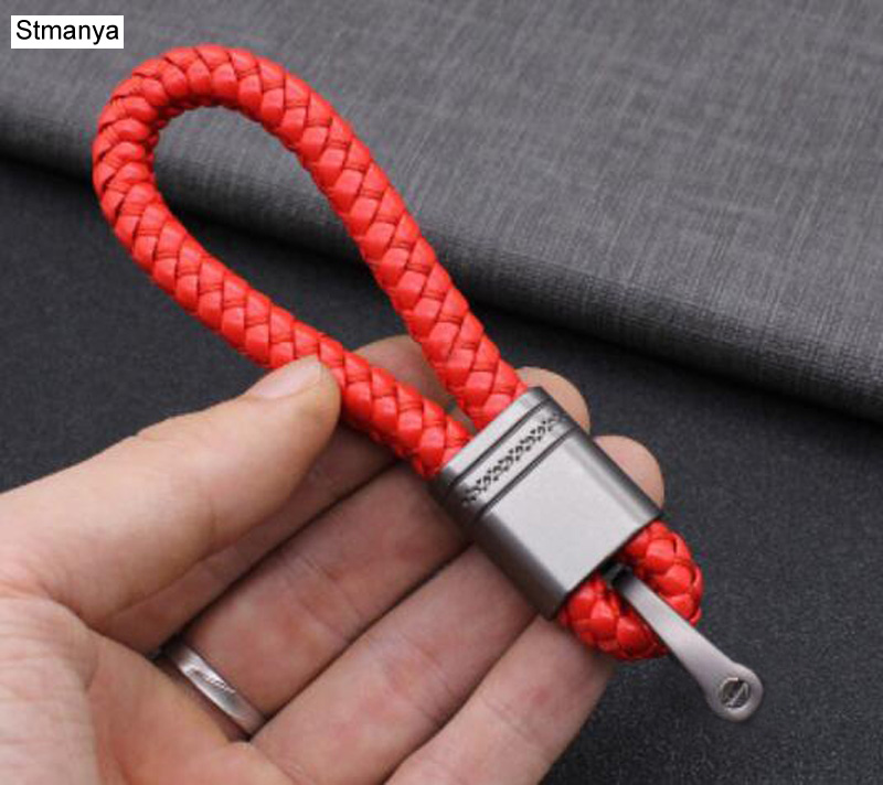 Neue handgewebte Leder Auto Schlüsselanhänger Männer Frauen Seil Schlüsselanhänger Taille Schlüsselanhänger Charme Metall Schlüsselhalter Schmuck