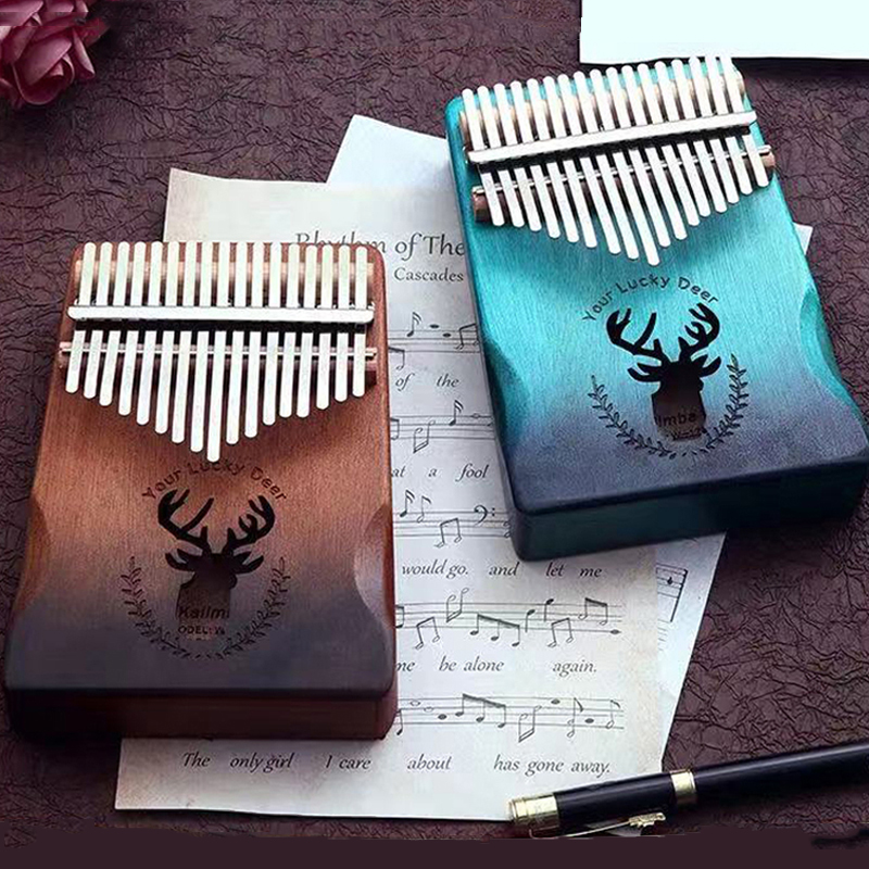 Kalimba Daumen Klavier 17 Schlüssel Mahagoni Finger Klavier Hinweis Geschnitzt mit Lernen Anweisung und Melodie Hammer Hirsch aufbringen Holz Farbe