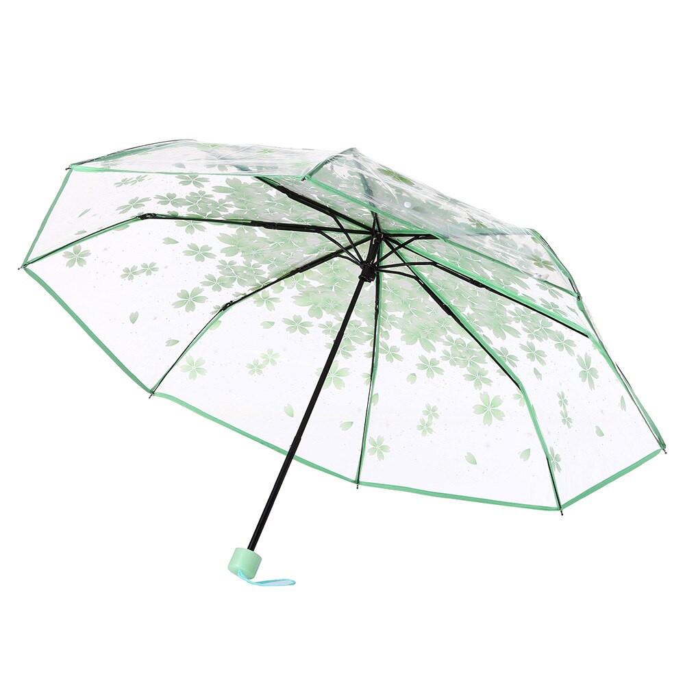 Sombrillas claras transparentes con forma de seta de flores de cerezo, paraguas plegable de 3 pliegues con forma de seta Apolo Sakura, sombrilla Anti uv para el sol y la lluvia H1009: Green