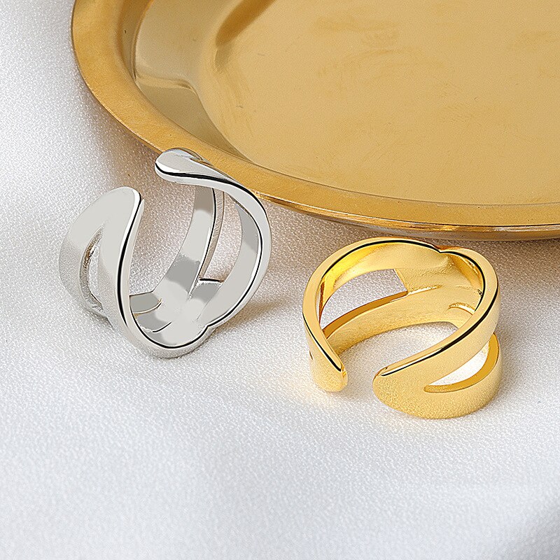De de de Plata de Ley 925 Plata geométrica interweave color oro ajustable anillos para las mujeres al por mayor de la joyería