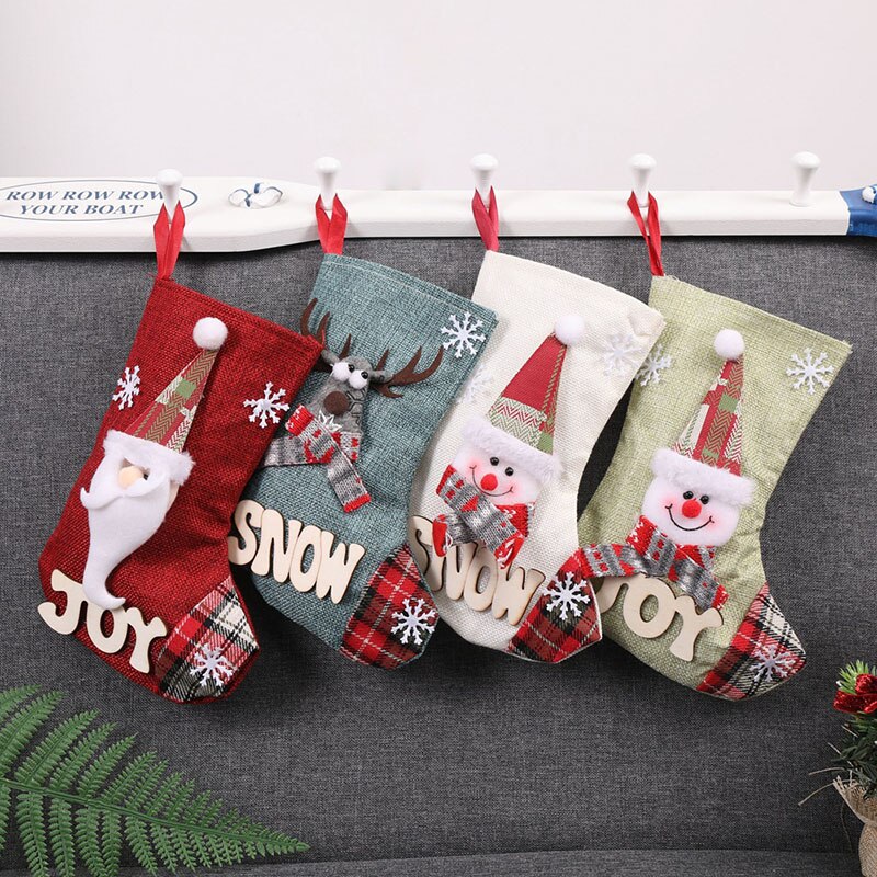10 stks/partij Kerstman Elanden Sneeuwpop Stijl Kerst Xmas Sokken Kousen Decoraties Kerst Candy Bags voor Thuis Boom