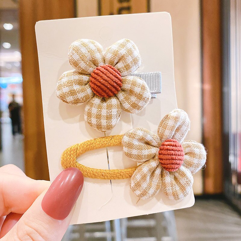 Bebê clipes de cabelo pinos para crianças kawaii pequenas flores da criança do bebê meninas xadrez acessórios para o cabelo conjunto criança barrettes bb clipe arco: 3