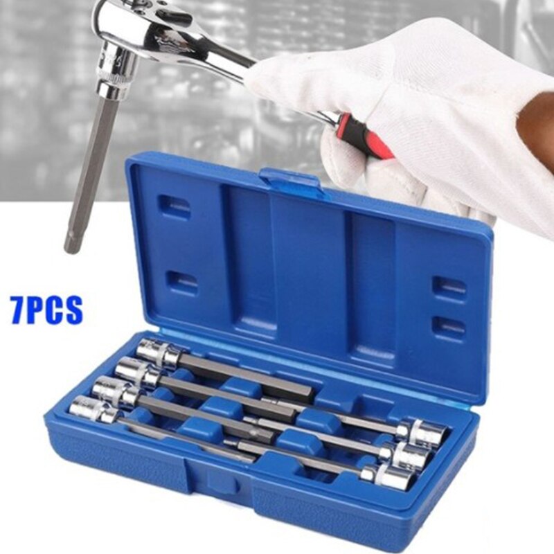 7Pc 3/8 Extra Long Socket Set 3-10mm Socket Adapter for Torque Socket Wrench Hex Key Screwdriver Bit Set