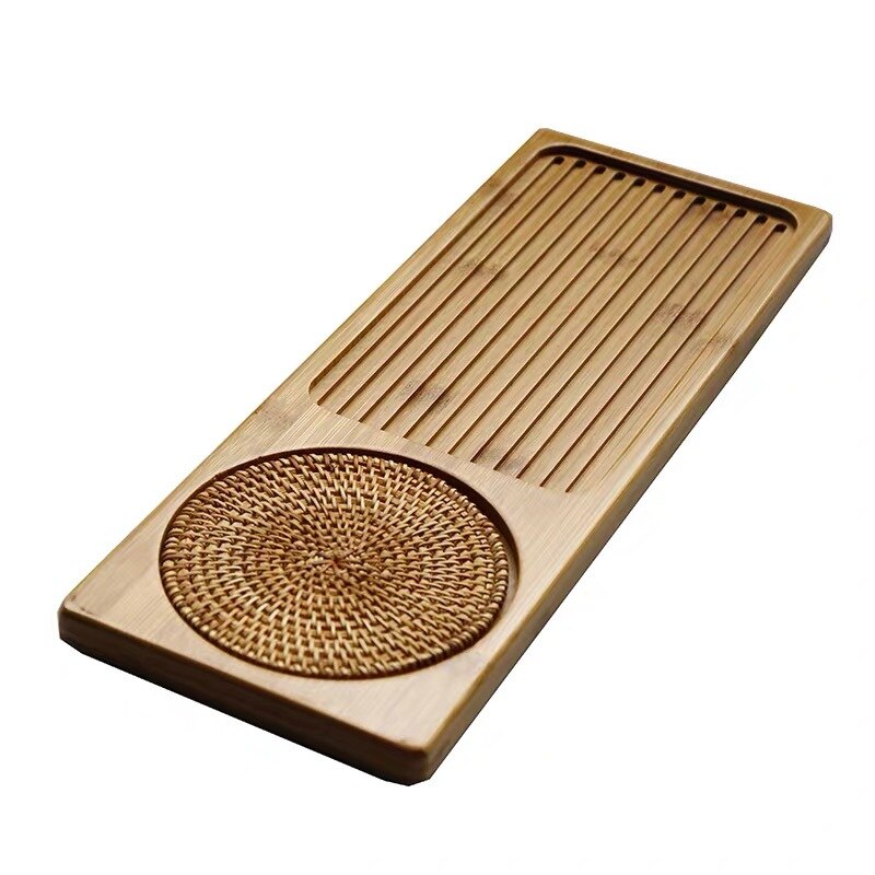 Rectangle Serving Tray Tea Storage Plate With Rattan Mat Kung Fu Tea Set Storage Tea Board Tray Kitchen Hotel Accessories ZB53