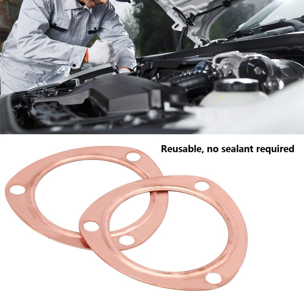 2pcs 3inch Copper Header Exhaust Collector Gaskets Reusable for SBC BBC 302 350 454 383 Fits all 3inch collector with Triangle